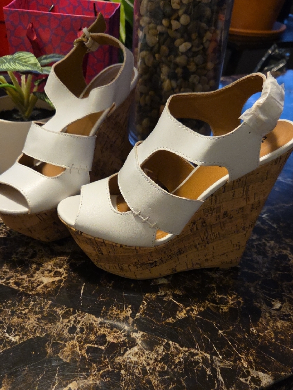 Charlotte Russe White Cork Platform Sandals with Ankle Strap - Picture 2 of 7